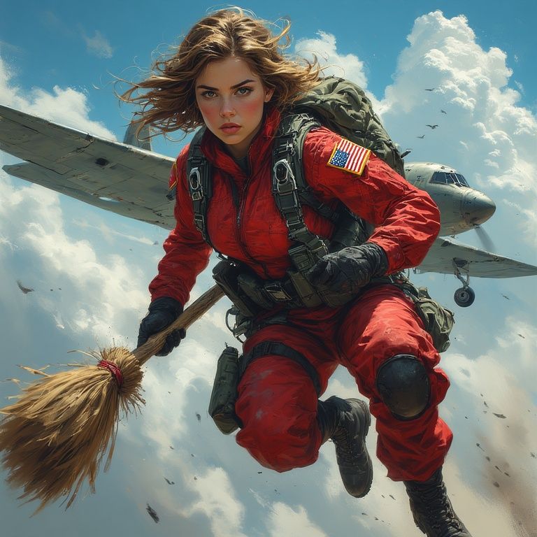 Soldier in Magic Command Jumps From a Plane with a Broom