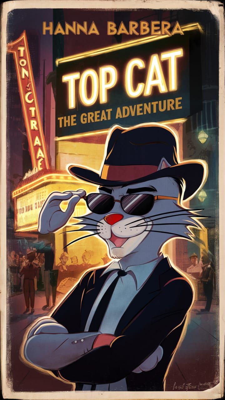 Top Cat as a Hanna Barbera  1965 retro movie poster, Hanna B...