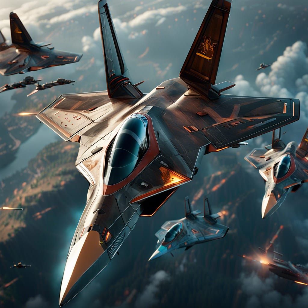 Fleet of advanced fighter jets.  by @Abby Lowe