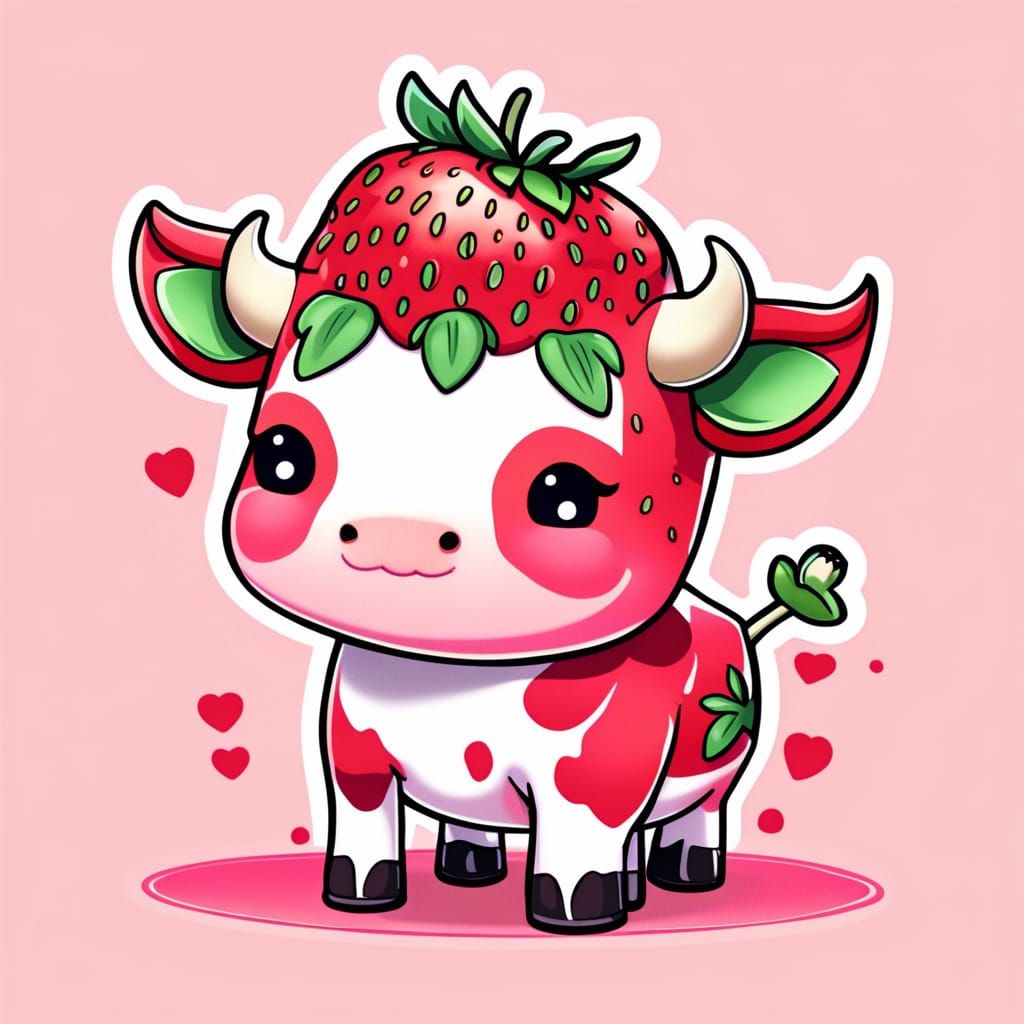 Chibi Strawberry Cow Sticker - AI Generated Artwork - NightCafe Creator