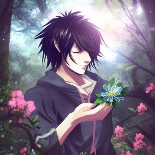 Boy holding a flower