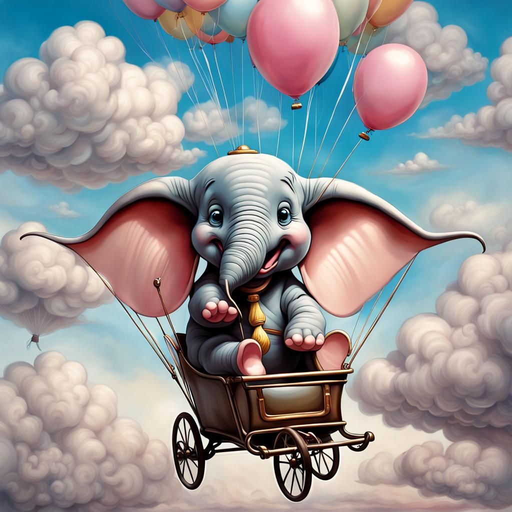 Elephant floating with balloons 1