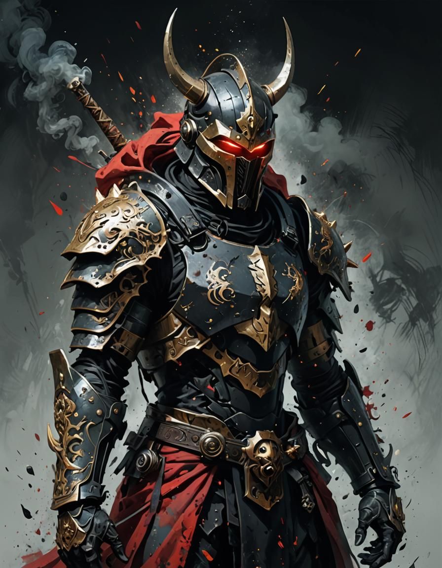 Cyberpunk Ronin in Medieval Garden, Hyperrealistic Art