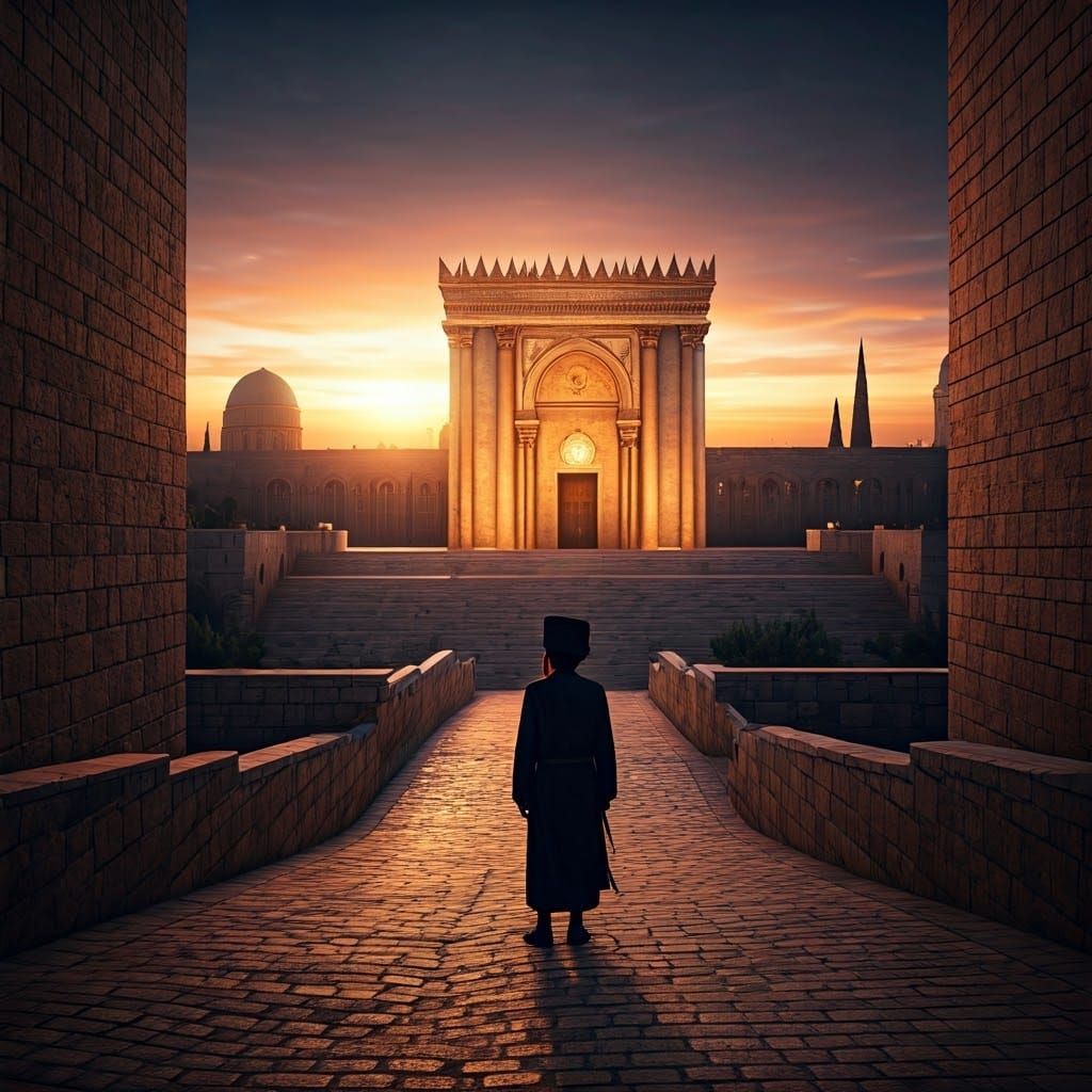Majestic Orthodox Man Amidst Winding Street in Jerusalem's R...