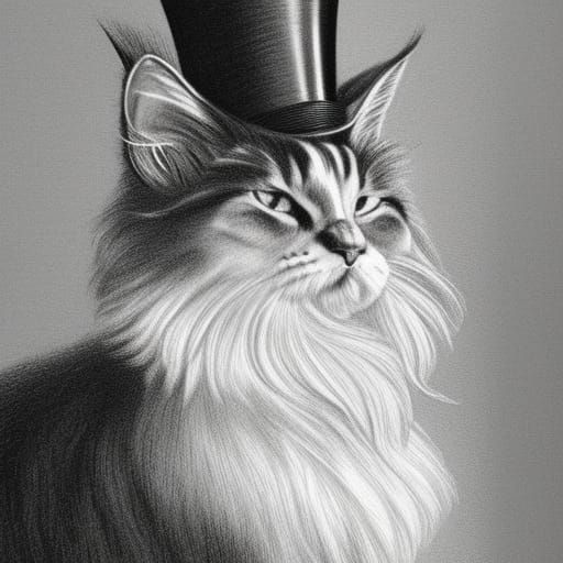 beautiful Majestic Victorian maincoon, Top hat, Oval frame, ...