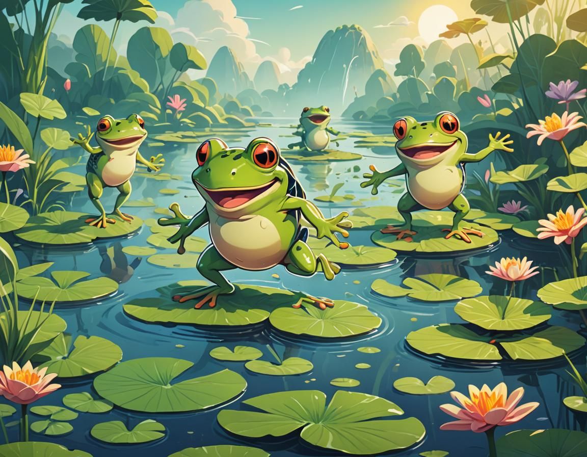 Frogs hopping across the pond
