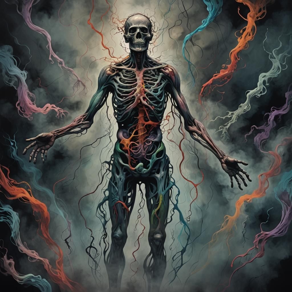 Surreal Figure Rises from Smoky Depths