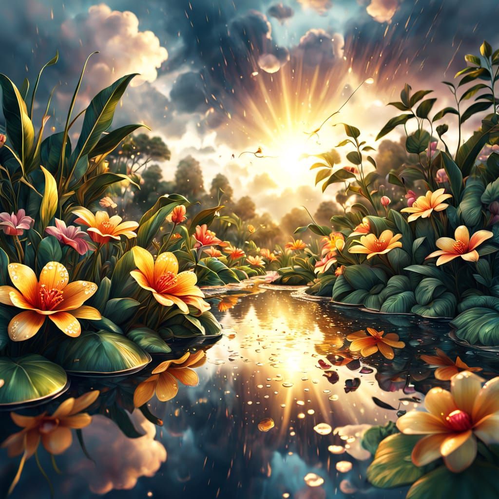 Vibrant Tropical Oasis at Golden Hour