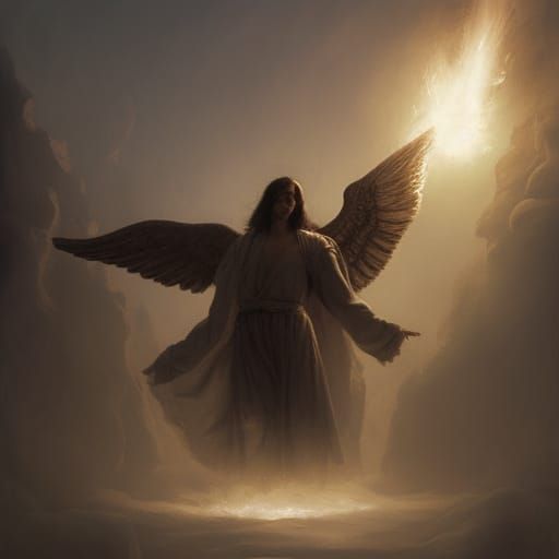 rostro de un angel guerrero peleando contra un demonio, arte...
