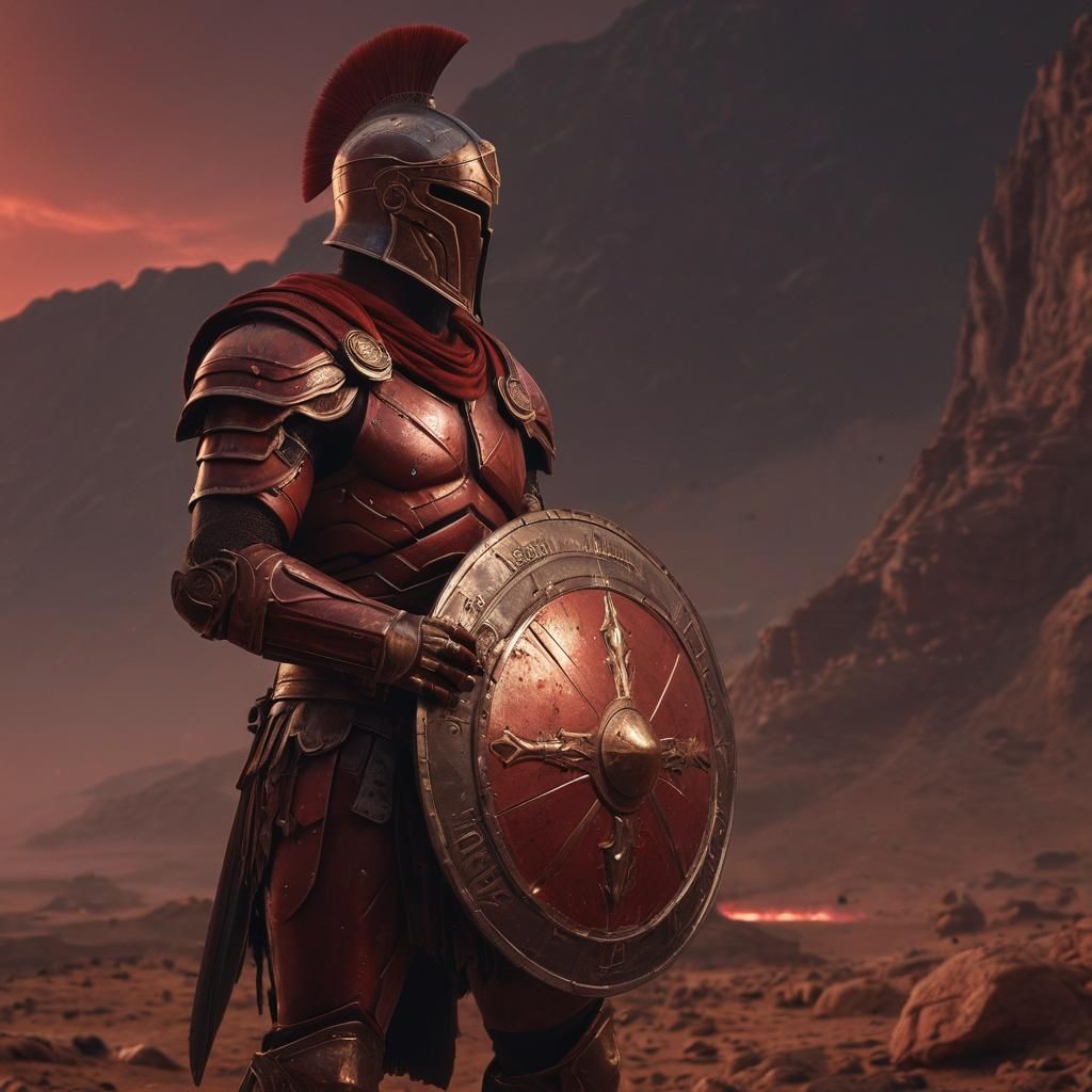 Spartan Gladiator on Mars in Matte Painting Style
