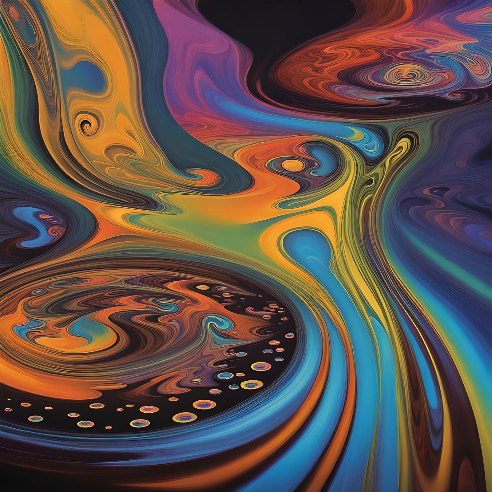 Colored oil swirling on top of water psychedelic 60s art floating amoebas dancing and shifting colors groovy effect Jeff...