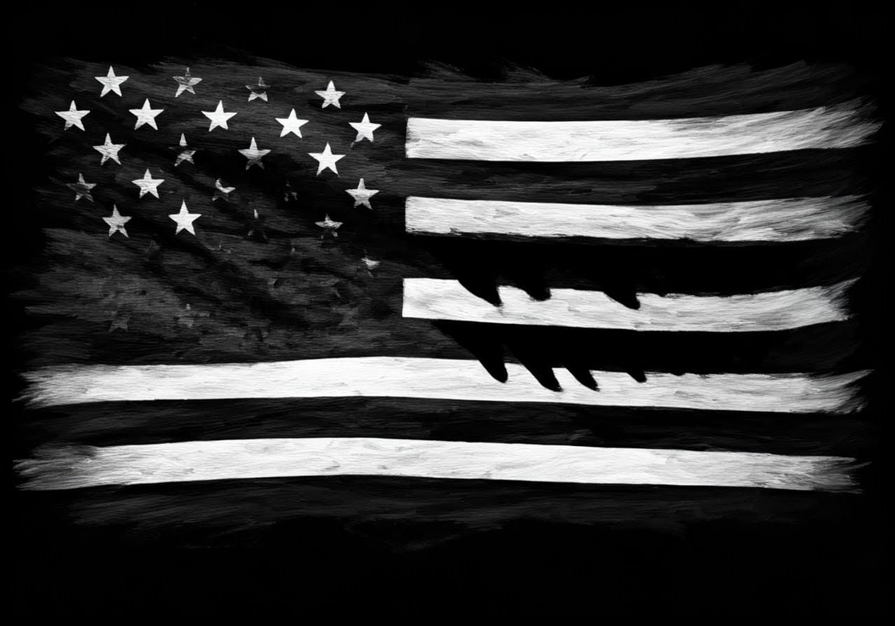 Black and White American Flag with Tears