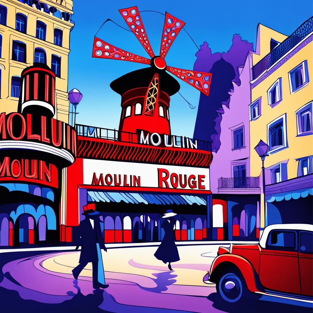 Moulin Rouge, can-can, lavender blue abstract vector fractal...