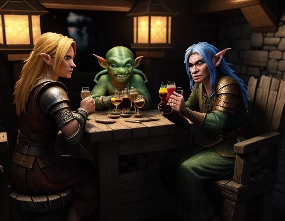 3 female goblins in a rustic tavern drinking cocktails 3D Ga...