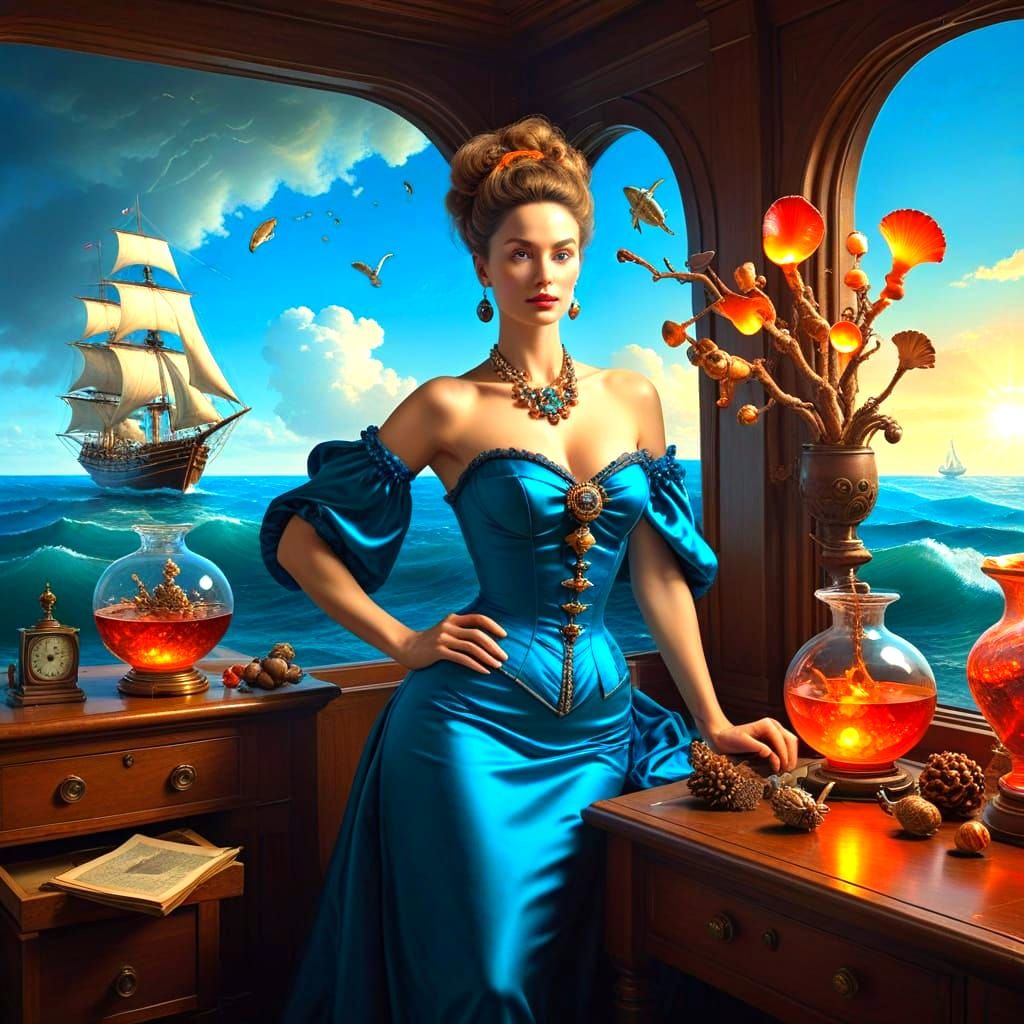 Surreal Still Life of Glowing Glass and Fantasy Creatures