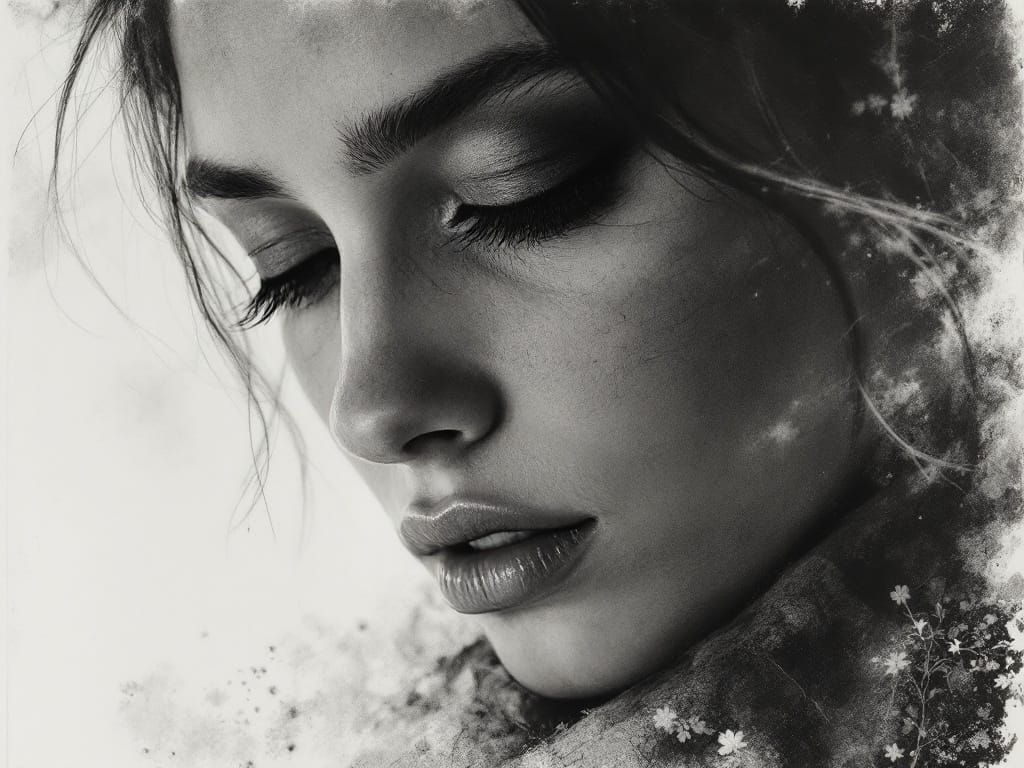 Woman in Contemplation Charcoal Portrait