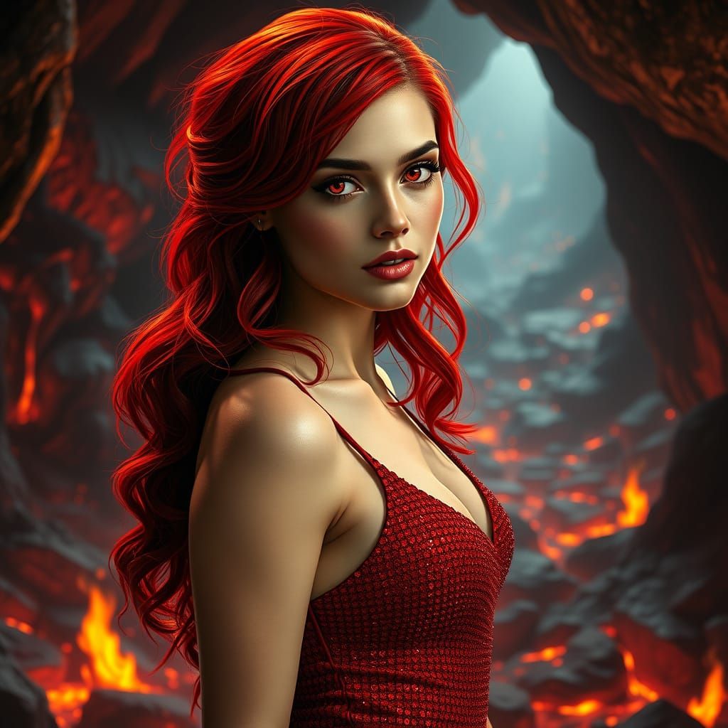 Glowing Red Goddess in Lava Cave