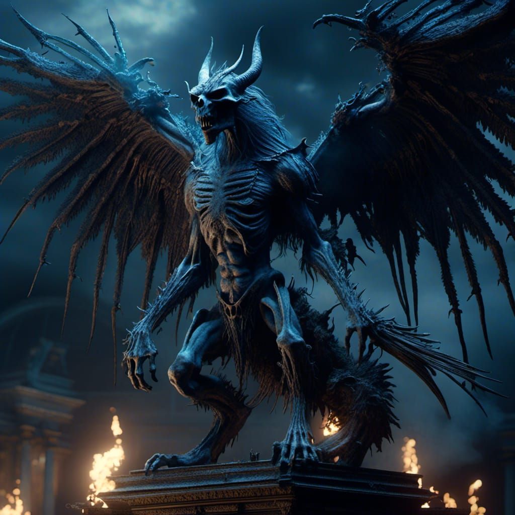 <lora:mist:1.0> Werewolf with blue_fire demon wings, by gust...