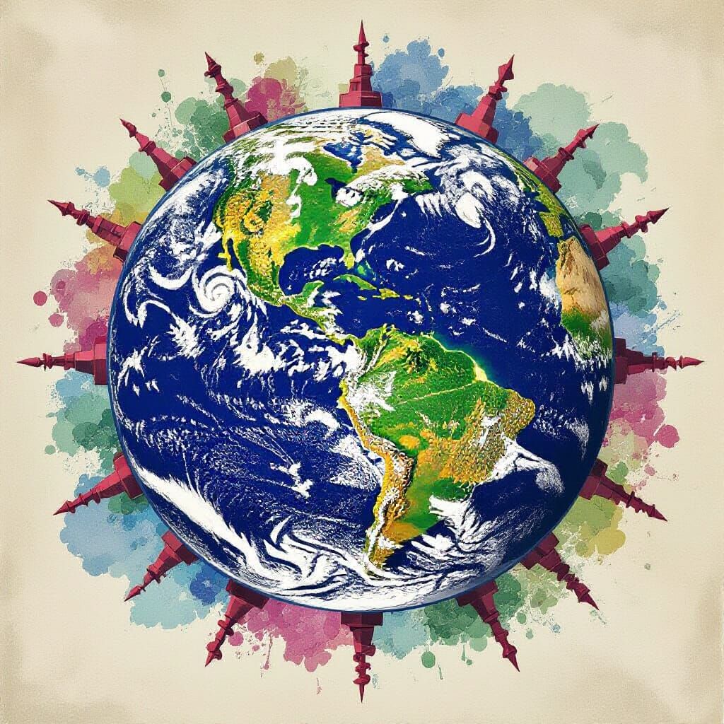 Earth Portrait in Mechanical Autocad Style