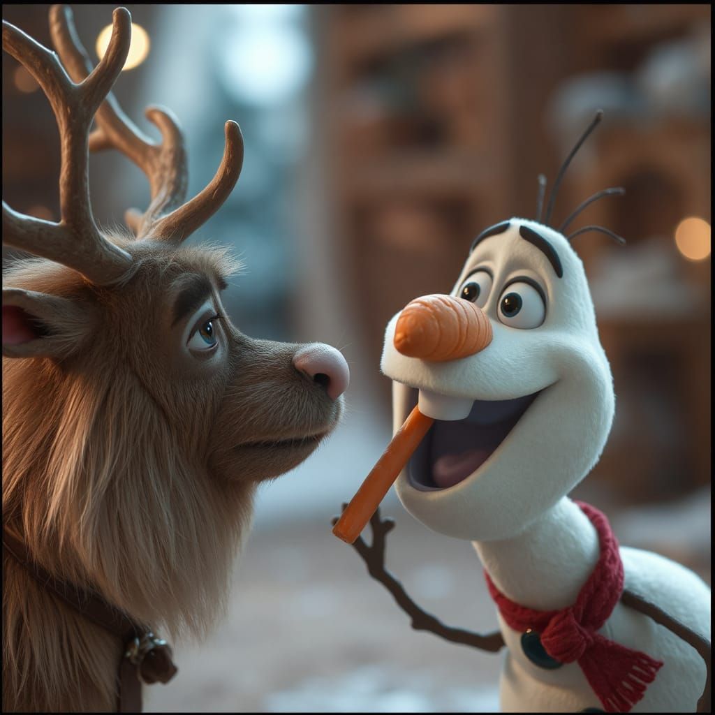 Sven trying to eat Olafs carrot nose