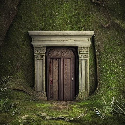 abandoned secret door left for 1000 years with vegetation gr...