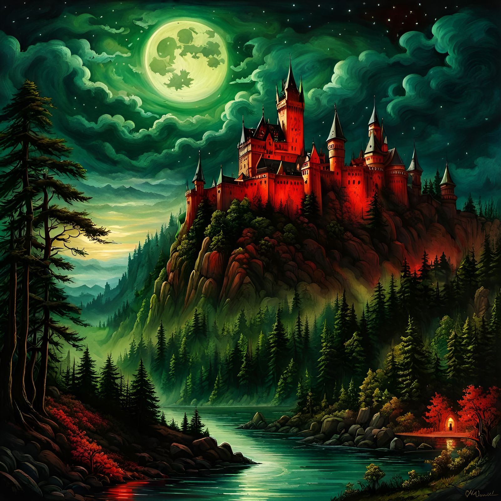 Dracula's castle :: cinematic 16k resolution masterpiece illustration painting consisting of oil, watercolors ...  by @David Cameron Law