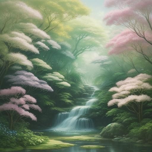 Ethereal Woman in Garden, Miyazaki-Inspired Watercolor