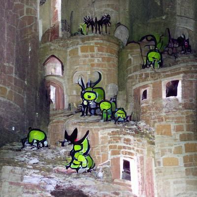Many Imps in an abandoned castle