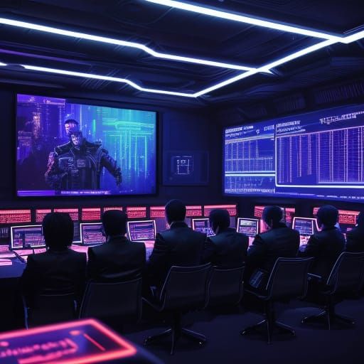 Moshe Luk and Netanyahu in Cyberpunk War Room