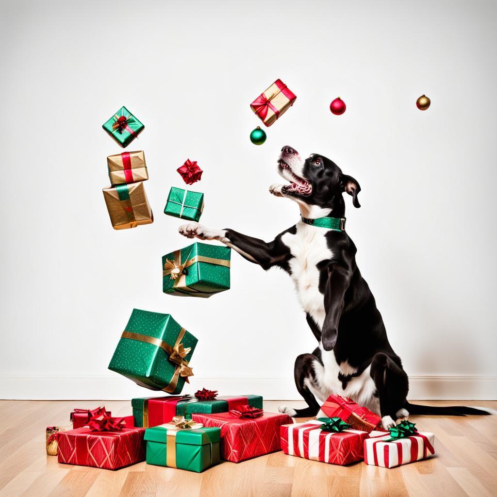 dog (juggling Christmas presents:1.5) - AI Generated Artwork ...