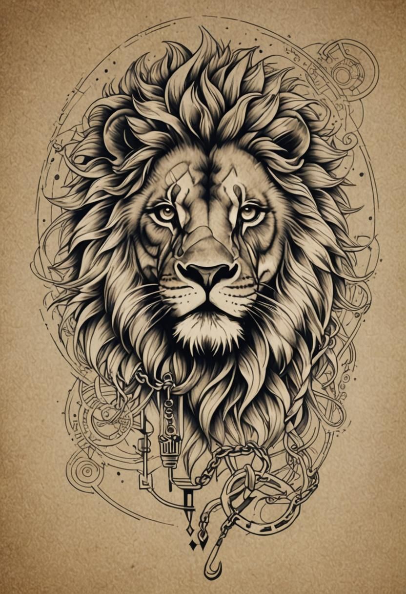 tatouage avant bras tête de lion graphique élégant géométrique une têtes de  lionceau au dessus de la tête de lion et un autre lionceaux au... - AI  Generated Artwork - NightCafe Creator