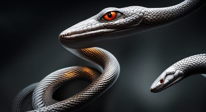 Two Metallic Snakes with shining eyes.