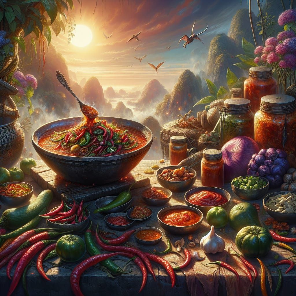 Fantastical Thai Chili Paste Still Life, Matte Painting