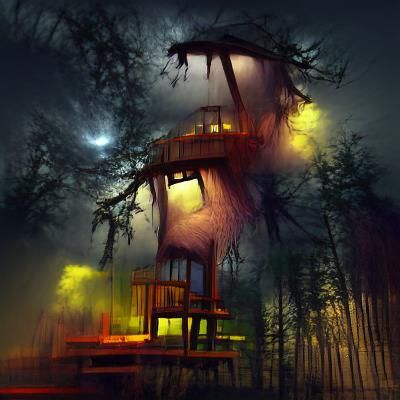 eerie forest treehouse