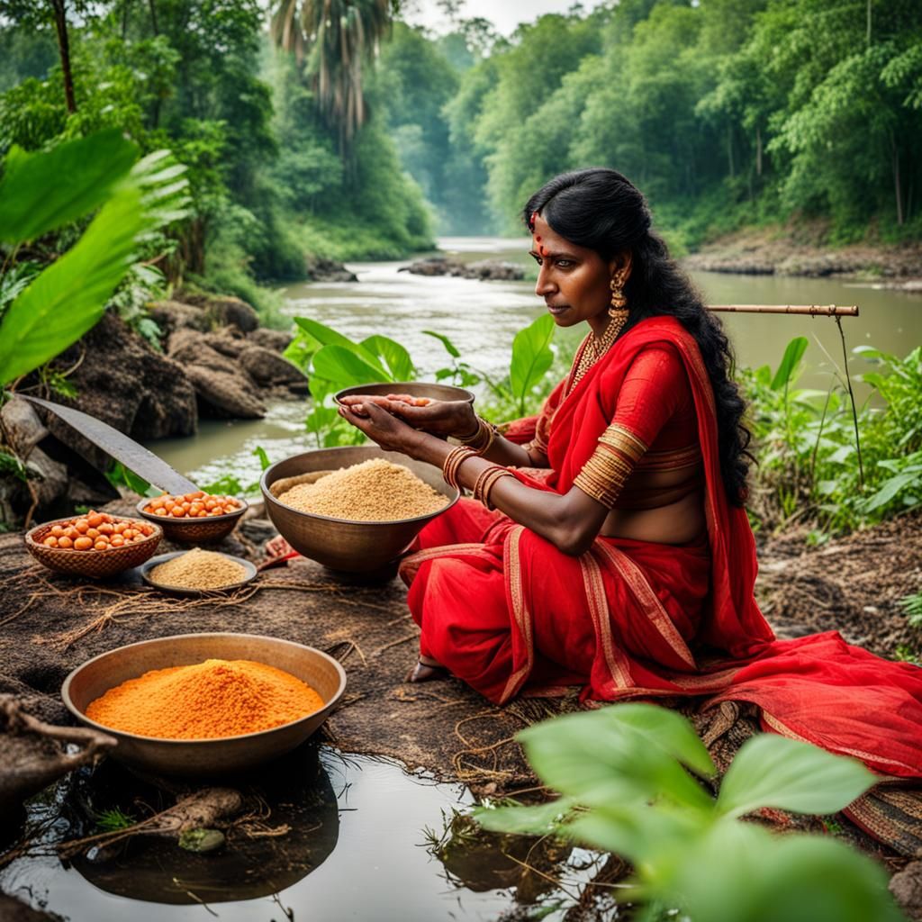 Ancient Indian Women Cooking in Jungle