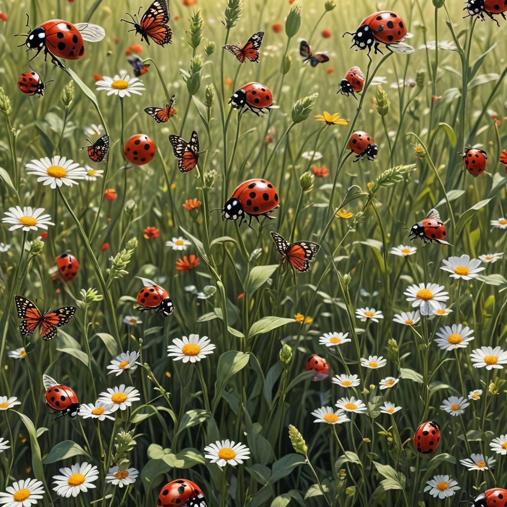 Ladybug and Butterfly Friends in Sunny Meadow
