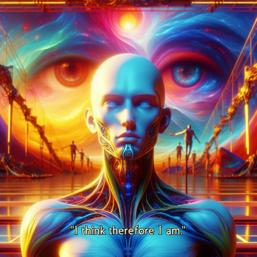 "I think therefore I am"Envision a sublime, surreal, and futuristic utopian scene infused with the 'I think therefore I am' theme. The image...
