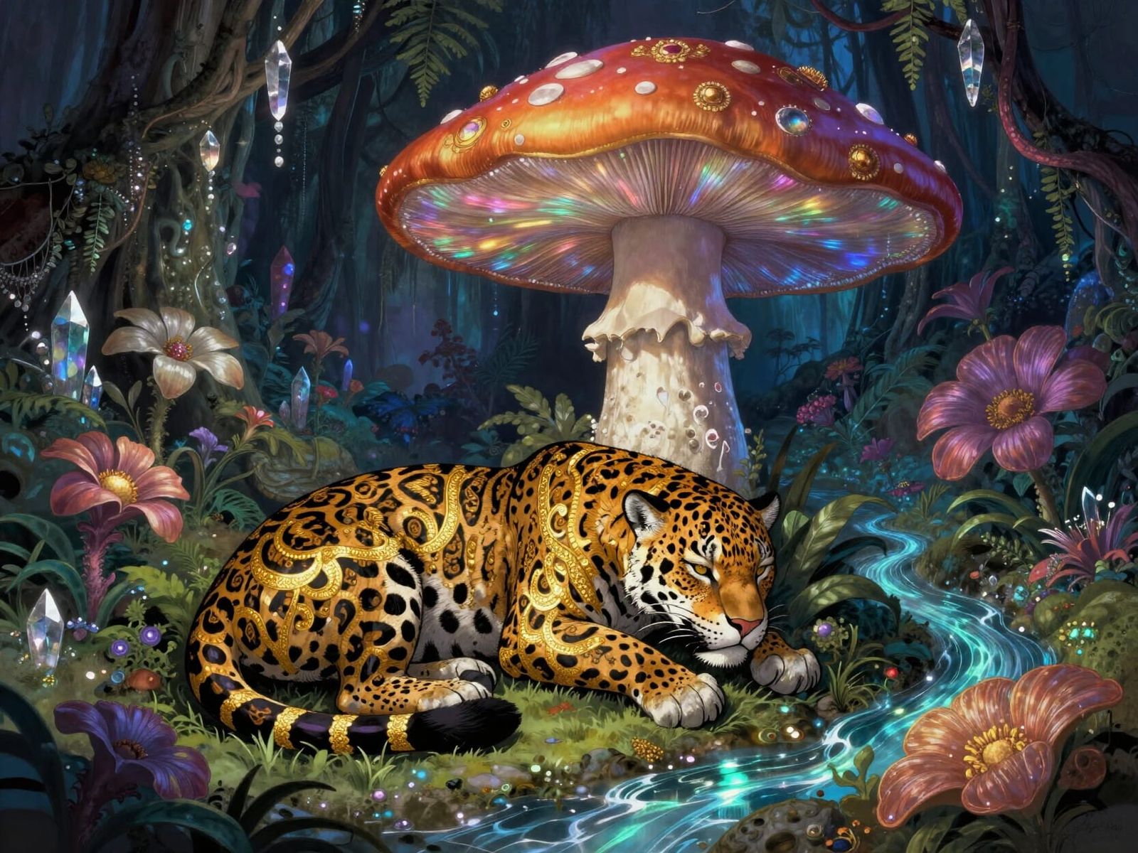 A vibrant jaguar sleeps   by @MoonWolf