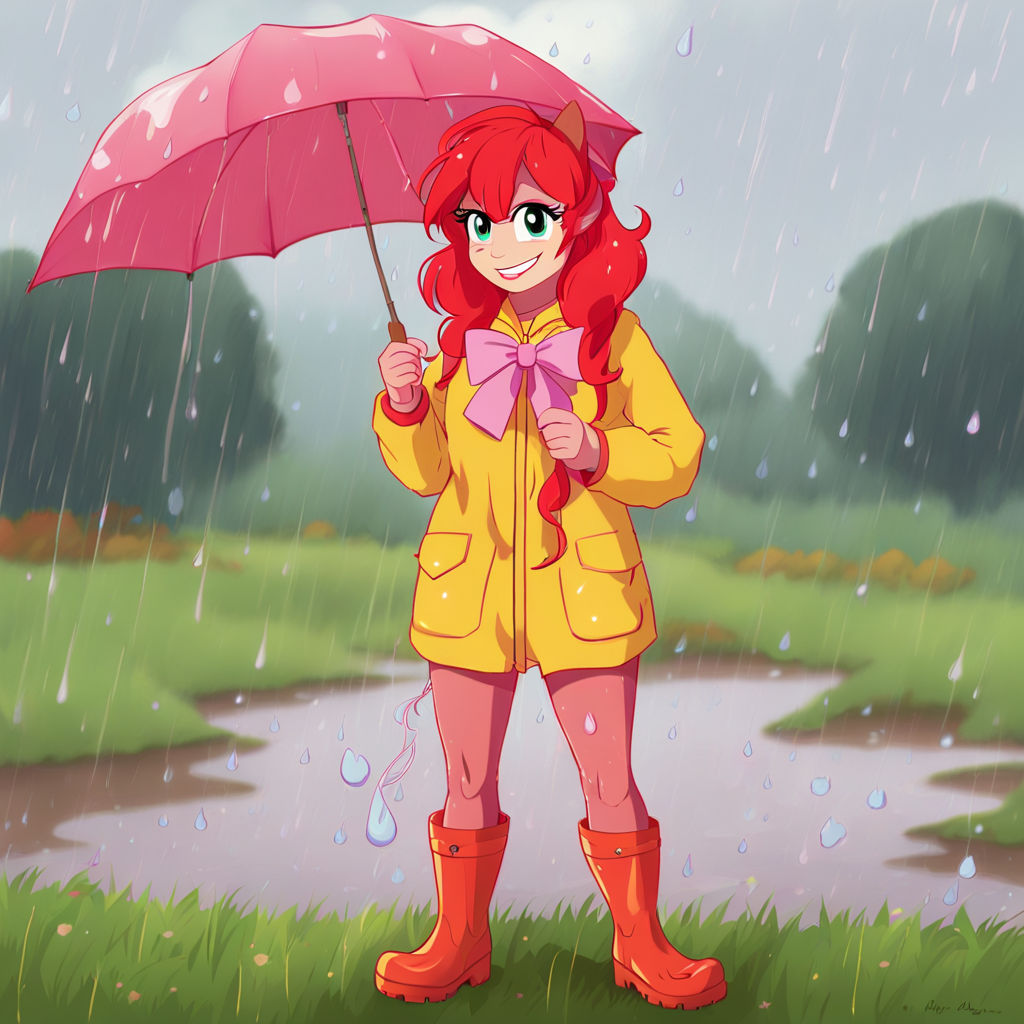 Human Apple Bloom wearing a rain-suit