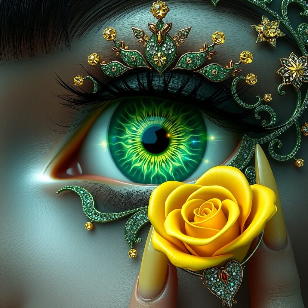 Luxurious Green Eye Portrait in Enchanting Fantasy Style