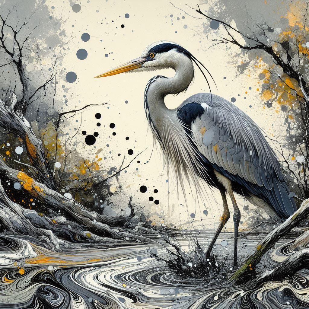 Splashy Grey Heron