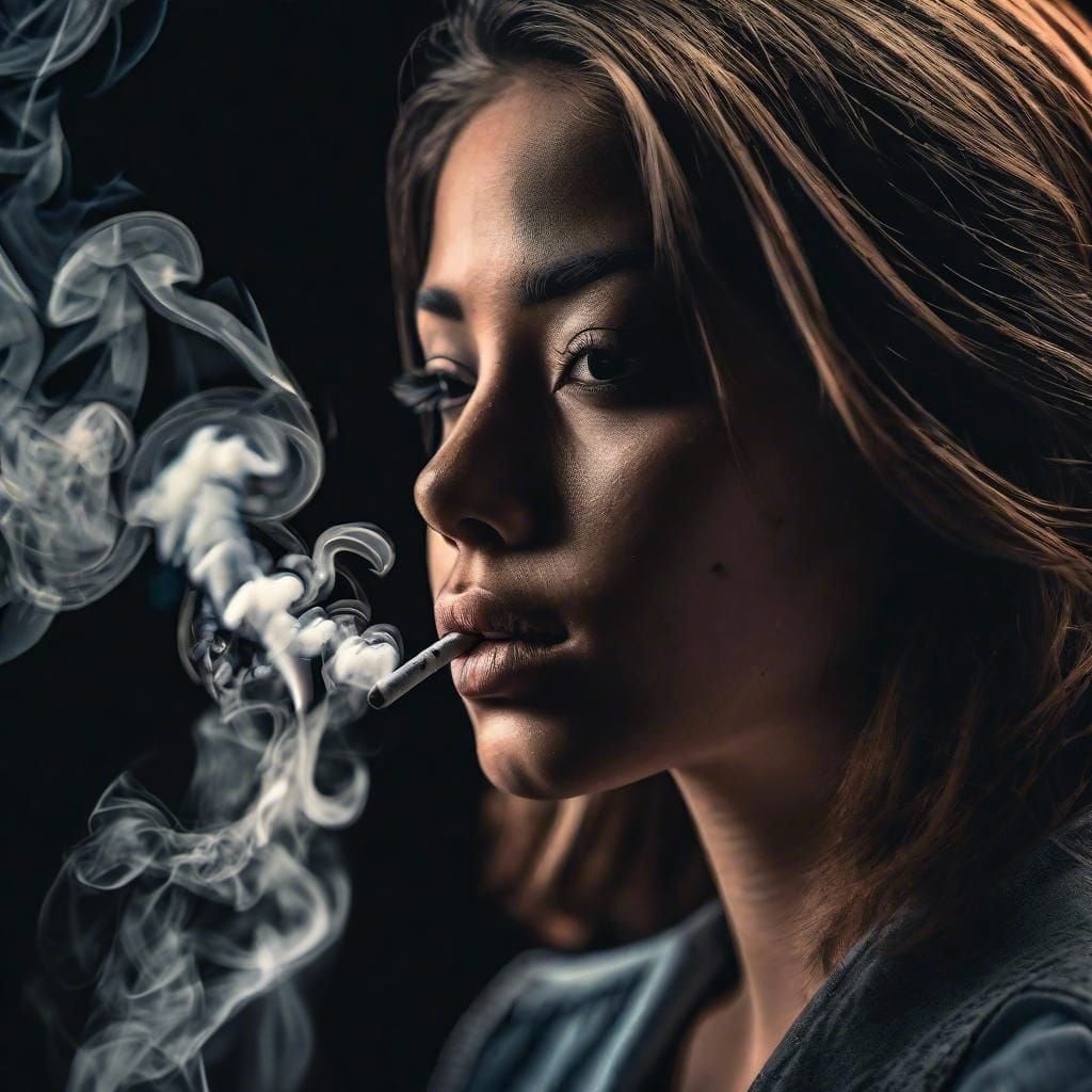 Hyperrealistic Portrait of Girl with Ghosting Smoke