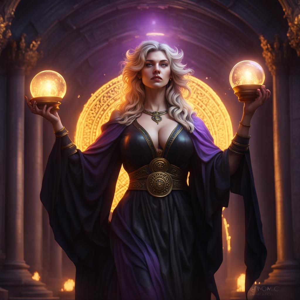 Beautiful Blonde Curvy Female Roman Goddess Hecate Dressed in Black Robes  Casting Magic - AI Generated Artwork - NightCafe Creator