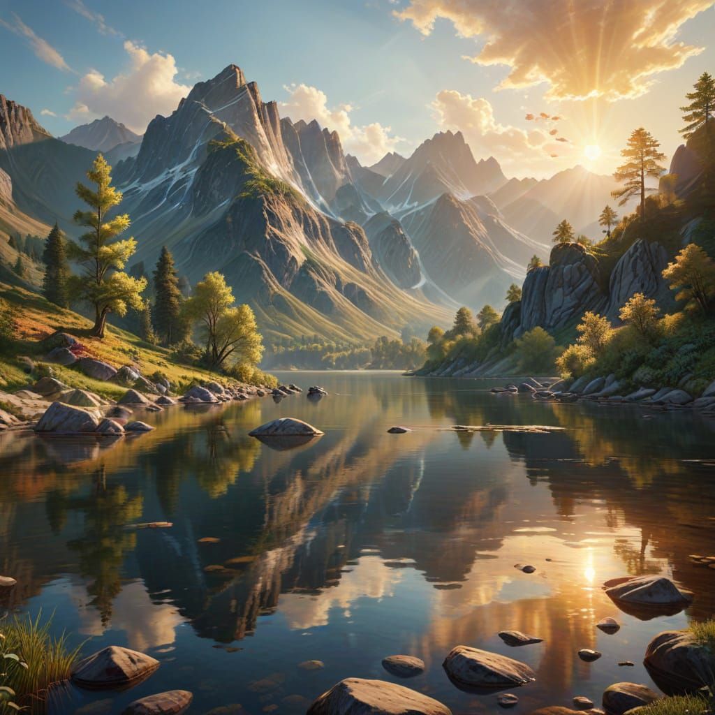 Breathtaking Mountain Landscape Oil Painting