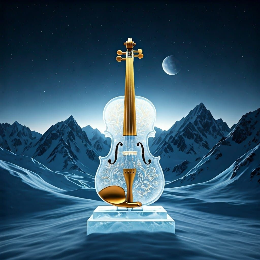 Spectacular Ice Violin Glows in Moonlit Mountains