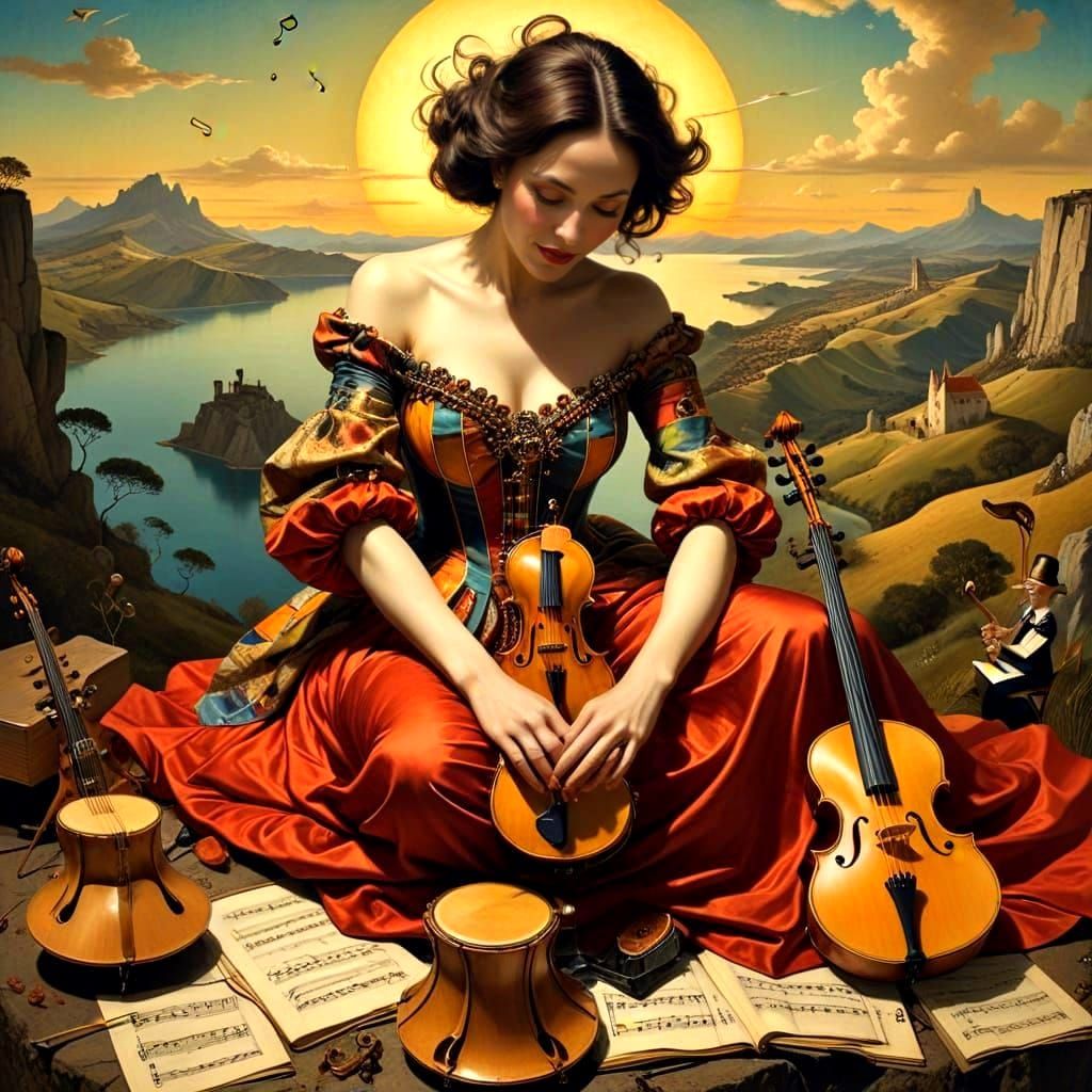 Ethereal Lady in Vibrant Musical Scene