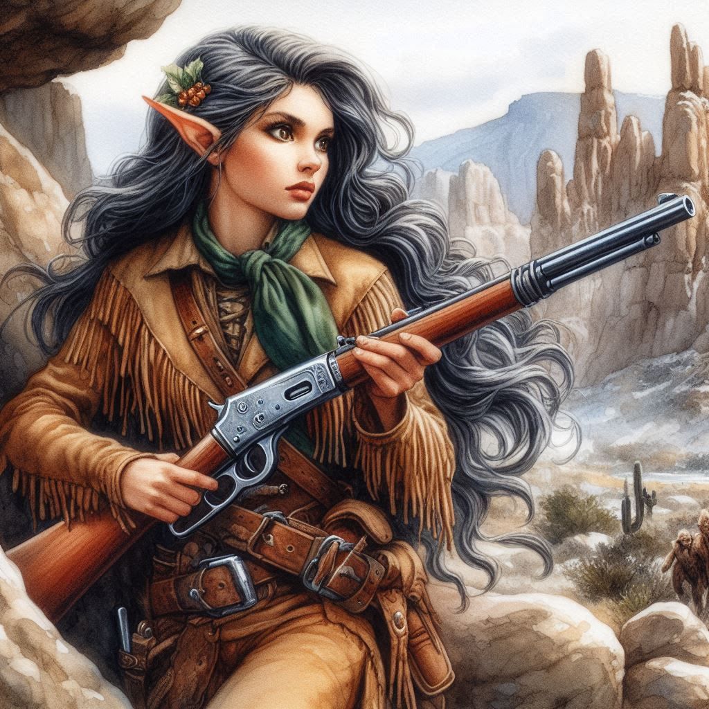 Story Book Illustration: Elf of the West A realistic watercolor storybook illustration of a beautiful female native Amer...