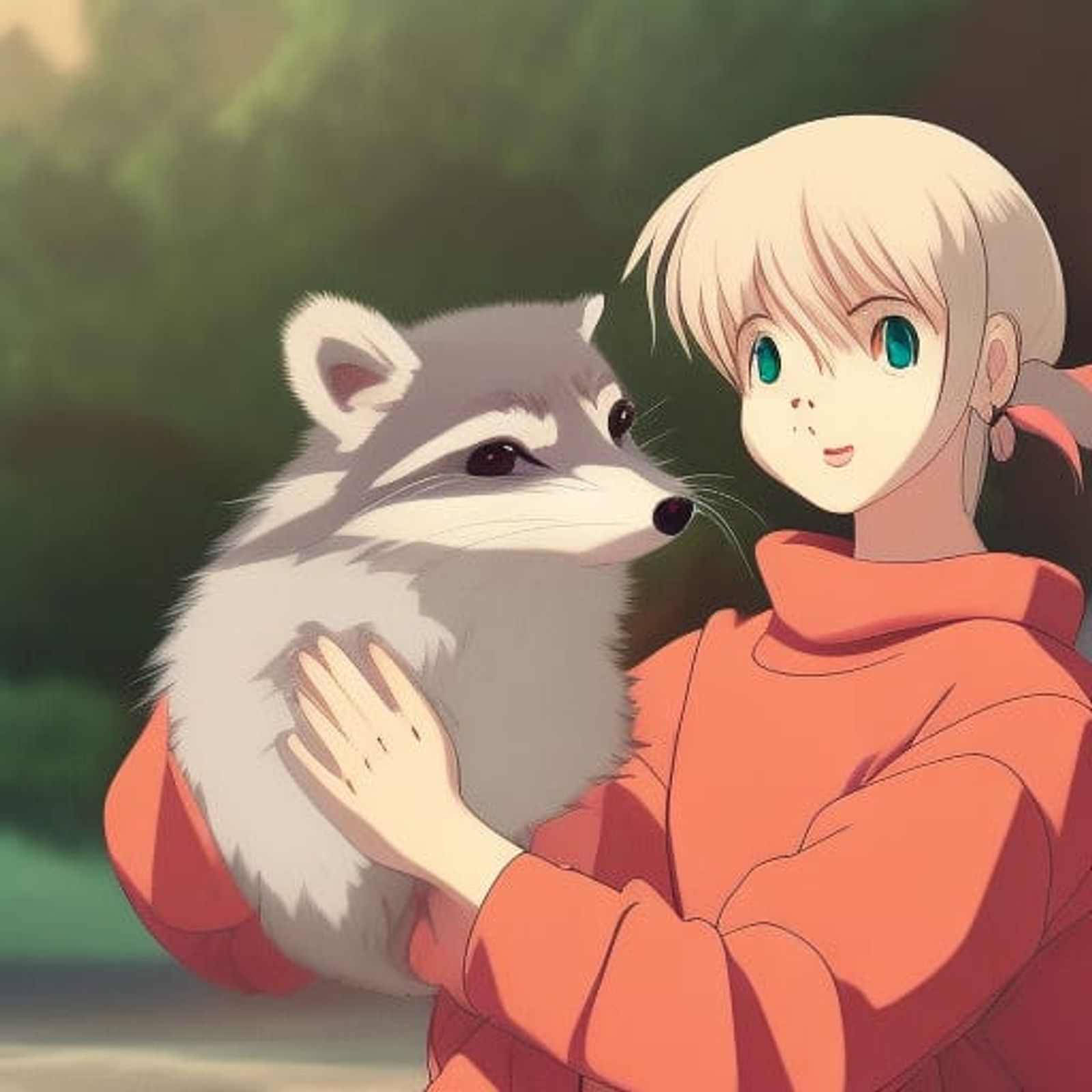 anime girl hugging wolf