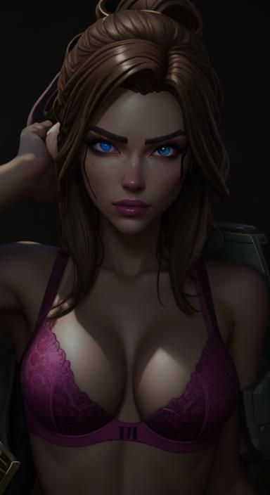 Fortnite Skin Gamer Girl Light Brown Hair Blue Eyes Pink Bra Posed Ai Generated Artwork