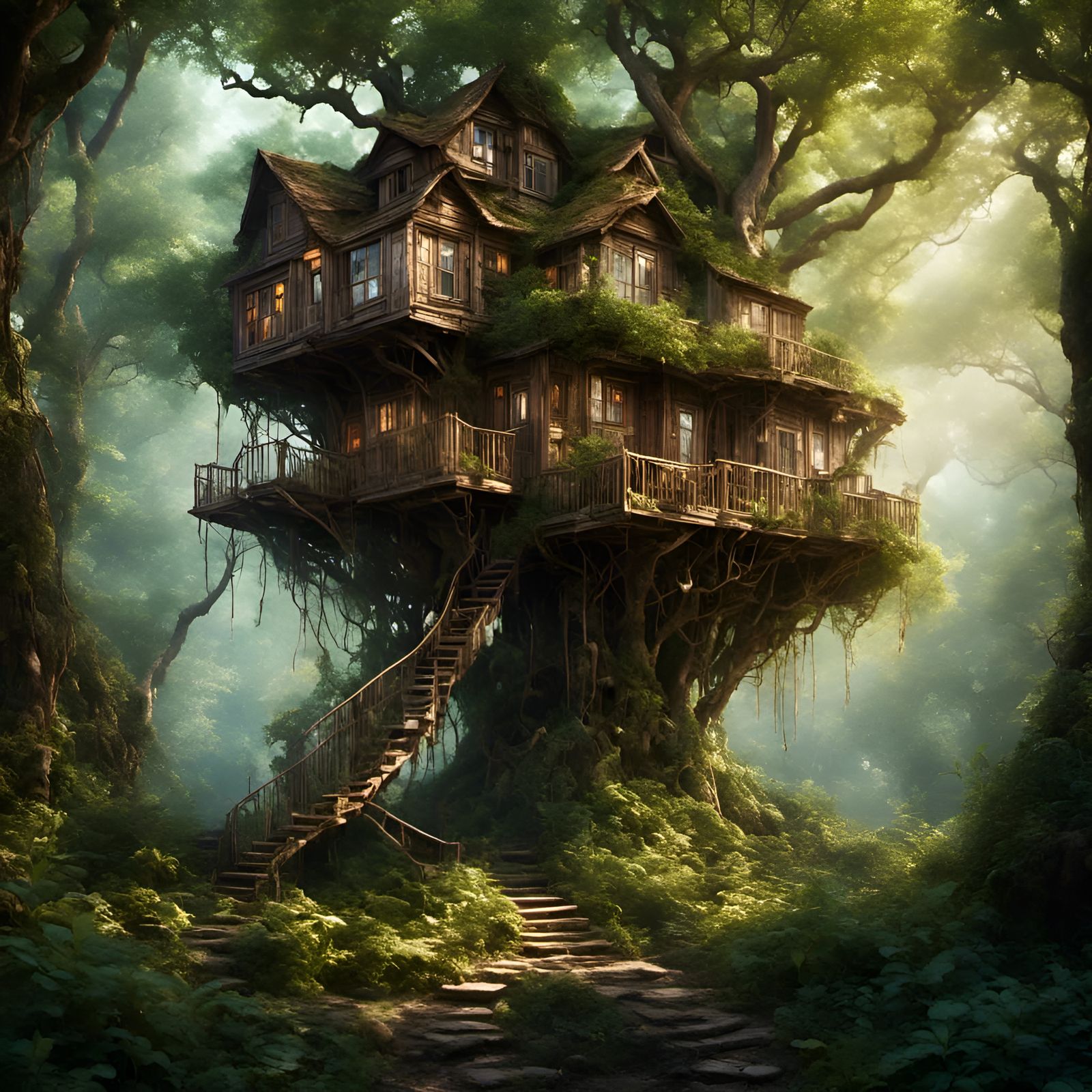 Magical Treehouse - AI Generated Artwork - NightCafe Creator